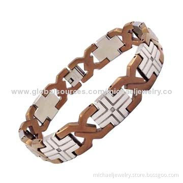 Stainless Steel Bracelets with 7pcs of CZ Stones and Interval of Plating IP Coffee